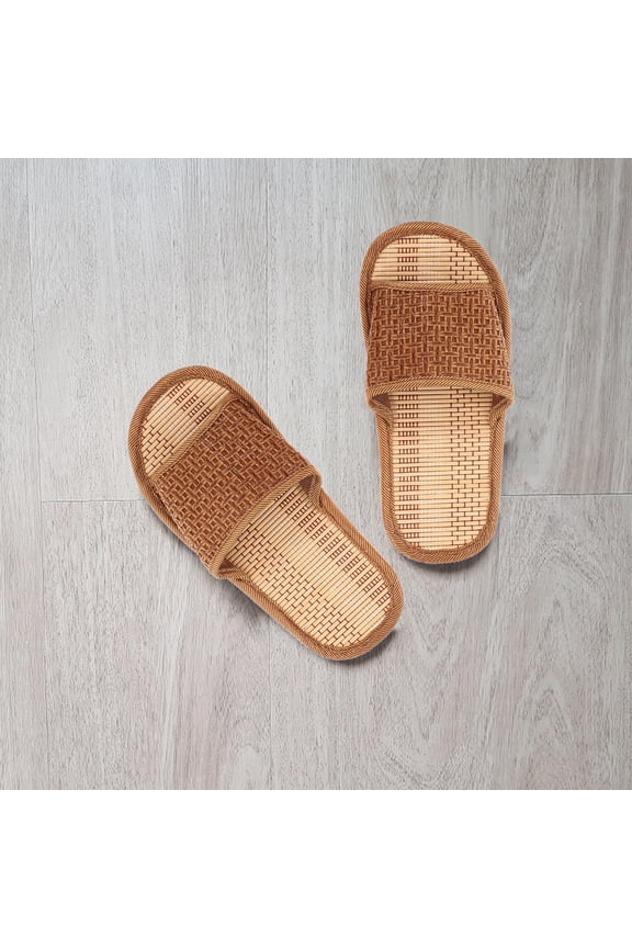 1Pair Natural Rattan Grass Slippers Flat Bottom Summer Home Shoes Casual Woven Style
