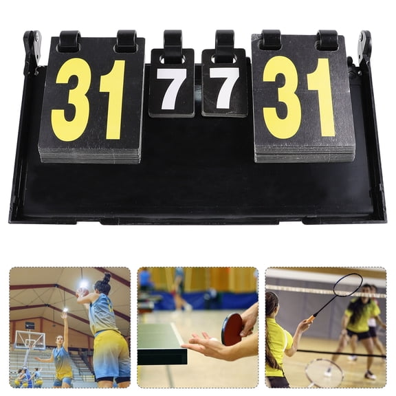 WEUVEB 1Pc 4 Digit Scoreboard Flipper with Stand Black Plastic for Sports Games and Score Recording