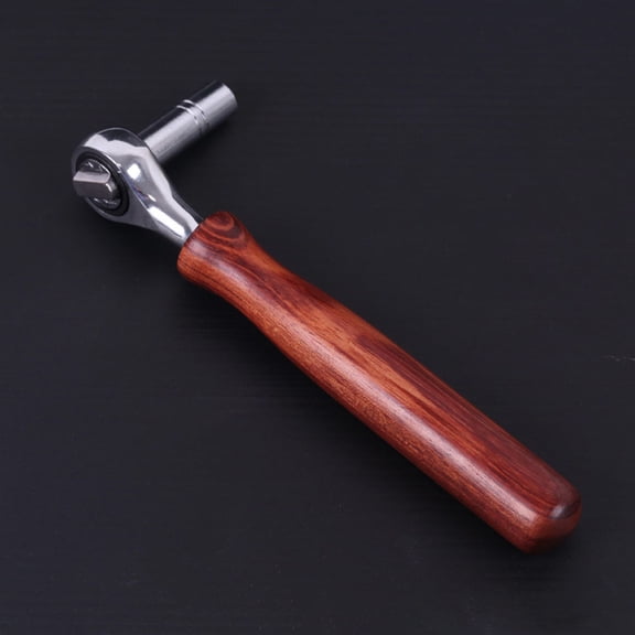 WEUVEB 1Pc Professional Guzheng Tuning Wrench with Wooden Handle Durable Quadrilateral Tuner in Brown