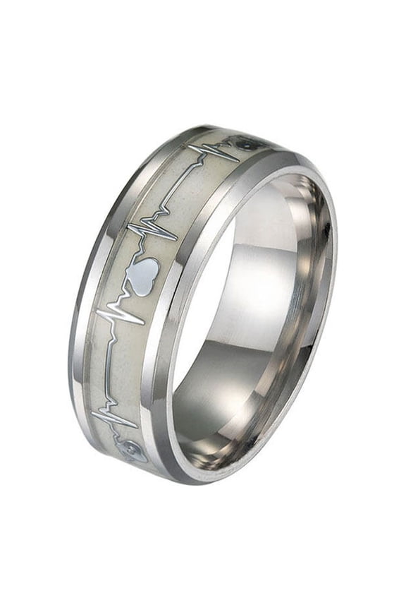 1Pc Unisex Finger Ring Blue Stainless Steel Stylish Electrocardiography Mood Ring for Decoration