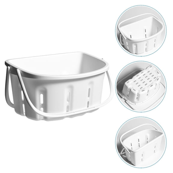 WEUVEB 1Pc White Plastic Bath Basket with Handle Portable Shower Storage Container for Shampoo and Bath Items