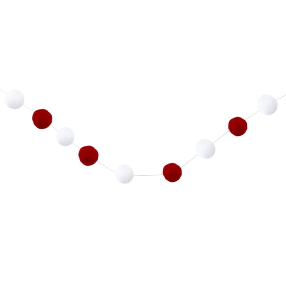 WEUVEB 1 Piece Felt Pom Pom Garland Banner for Shop Party Decoration 250cm White and Red