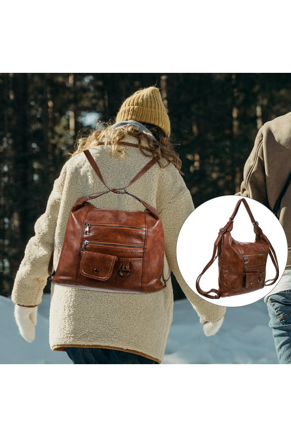 Outing Use Simple Backpack Brown Pu 1Pack