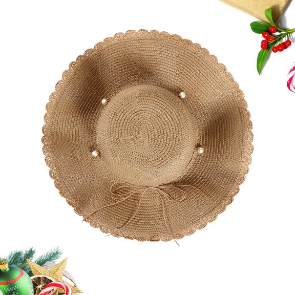 WEUVEB 1Pcs Wide Brim Beach Hats for Women in Khaki Easy to Carry for Fashion Events