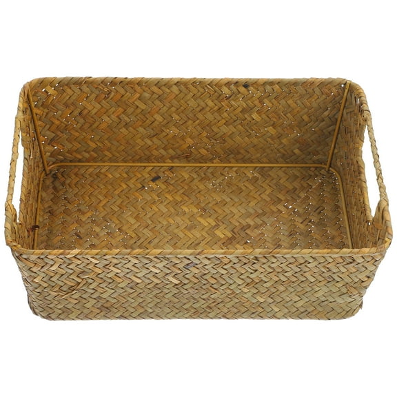 WEUVEB Natural Straw Woven Basket with Handle for Desktop Storage and Decor