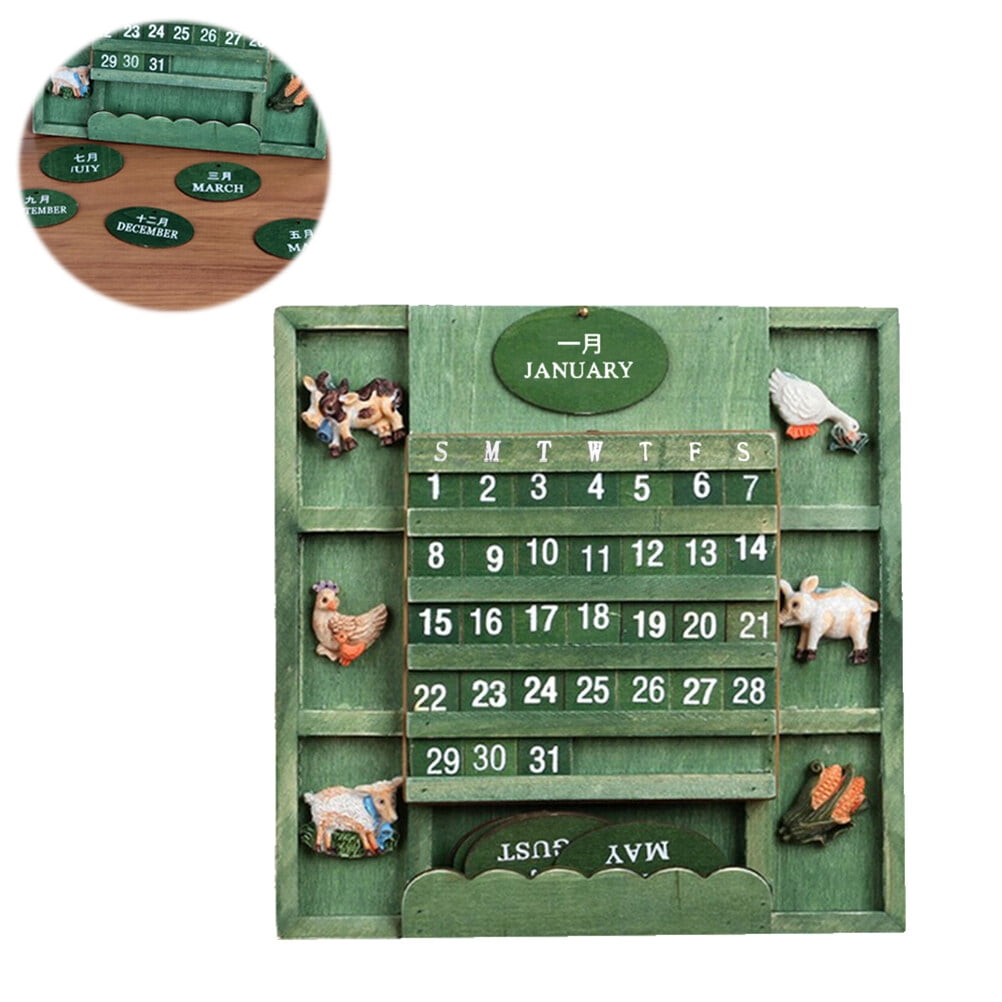 WEUVEB 1Set Bamboo Wood Perpetual Calendar Color Rectangular Shape for ...