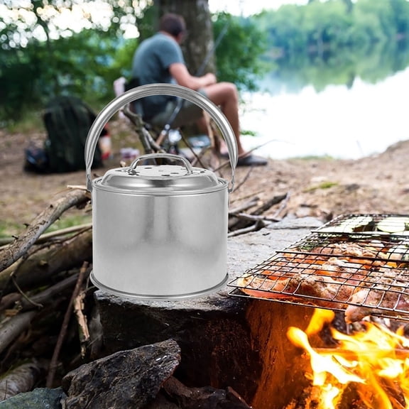 WEUVEB 1Set Portable Fire Pit and Grill Silver Heating Barbecue Stove Ideal for Camping