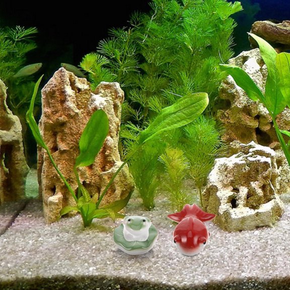 WEUVEB 1Set Fine Ceramic Floating Fish Frog Figurine for Fish Tank and Aquarium Decor