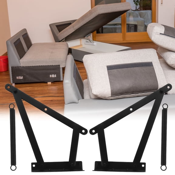 WEUVEB Foldable Lifting Bracket Set with Black Stainless Steel Spring Hinge for Sofa Bed, Cabinet, and Furniture Support