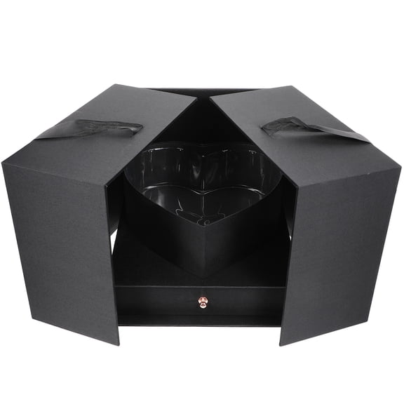 WEUVEB Heart-Shaped Black Flower Box Reusable Luxury Decorative Container for Special Occasions and Celebrations
