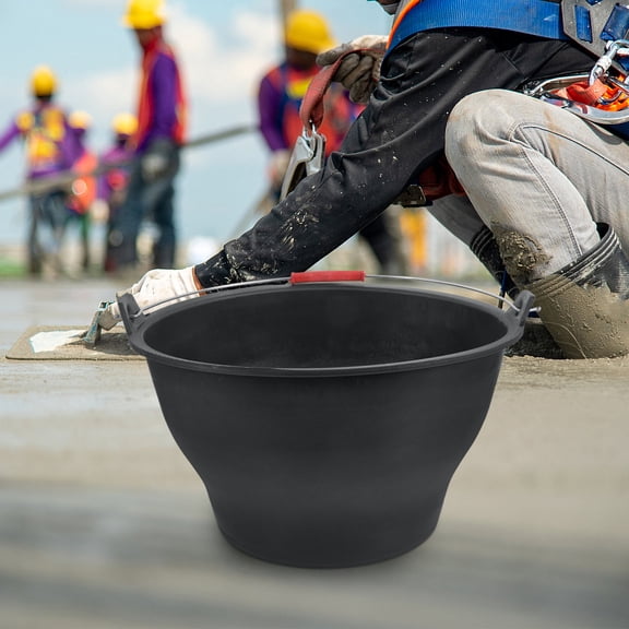 WEUVEB Black Plastic Cement Bucket Construction Bucket Heavy Duty 1 Piece for Concrete Mixing and Building