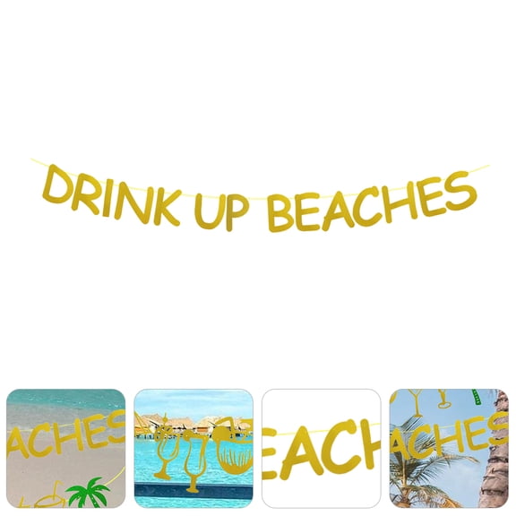 WEUVEB 1Set Beach Party Banner Gold Glitter Hanging Decoration for Summer Events