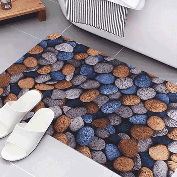 WEUVEB Waterproof  Cobblestone Mat for Indoor Home Bath Kitchen Blue