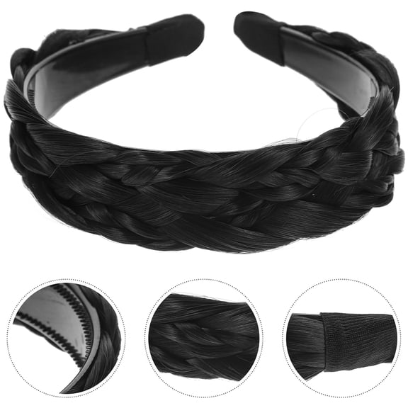 WEUVEB Decorative Black Braided Wig Headband Suitable for Wedding and Banquet