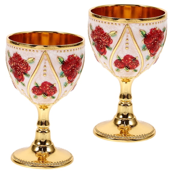 WEUVEB 2Pcs European Style Metal Wine Cups for Spirits with Elegant Multicolor Design