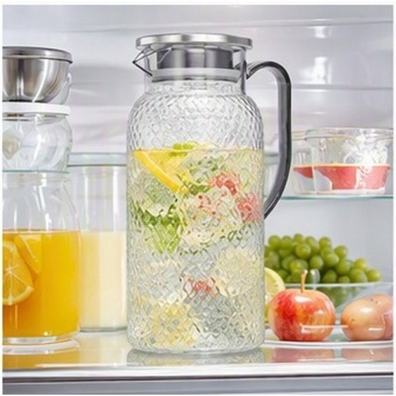 WEUVEB 2 Pcs Juice Container For Fridge Transparent Plastic Jug With Lid For Daily Use And Parties