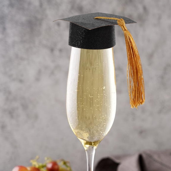 WEUVEB 20Pcs Graduation Cap Decorations Black Reusable Wine Goblet Covers with Tassel Design