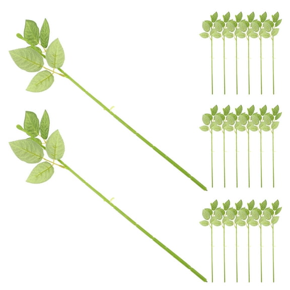 WEUVEB 20pcs Floral Wire Stem with Leaves for Artificial Flower Wires Plastic Green Crafting Supplies