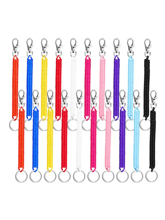 20-Pack Assorted Color Retractable Coil Keychain Wristbands, Stretchy Plastic Spring Key Holders for Keys, ID Badges