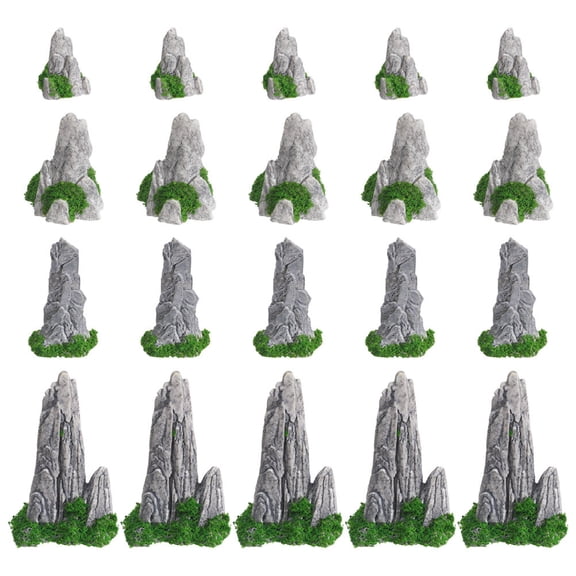 WEUVEB 20pcs Mini Grey Resin Ornaments for Home Decor, Fake Mountain Model, Bonsai Rockery Landscape Accessories Set