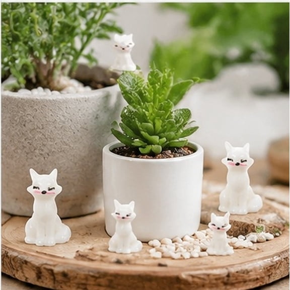 WEUVEB 24Pcs Durable White Resin Fox Micro Landscape Figurines for DIY Decoration