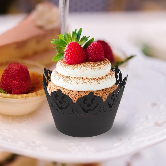 WEUVEB Disposable Cake Wrapper Black Pumpkin Design for Home Cupcake Adornment