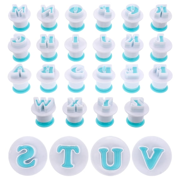 WEUVEB 26Pcs Uppercase Letters Cookie Stamp Plastic Baking Tools Spring Molds for Home Bakery and Pastry Shops