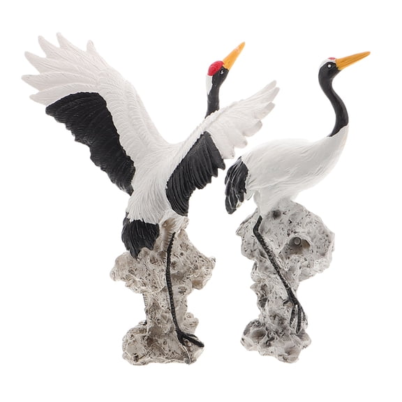 WEUVEB 2Pcs White Resin Crane Bird Statues for Garden Decoration Home Bonsai and Landscape