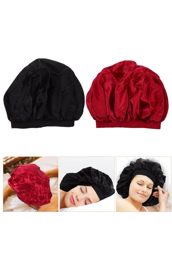 2-Pack Adjustable Satin Sleeping Bonnets for Women, Smooth Soft Night Hair Cap for Bedtime