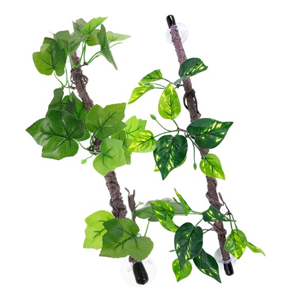 WEUVEB 2Pcs Artificial Terrarium Vines with Suction Cup for Gecko Lizard Snake Tank