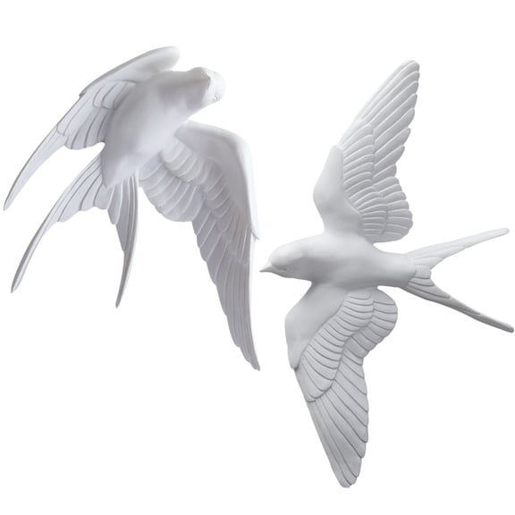 WEUVEB 3D Swallow Wall Hanging Set White Resin Birds Home Decor Wall Art for Living Room Bedroom
