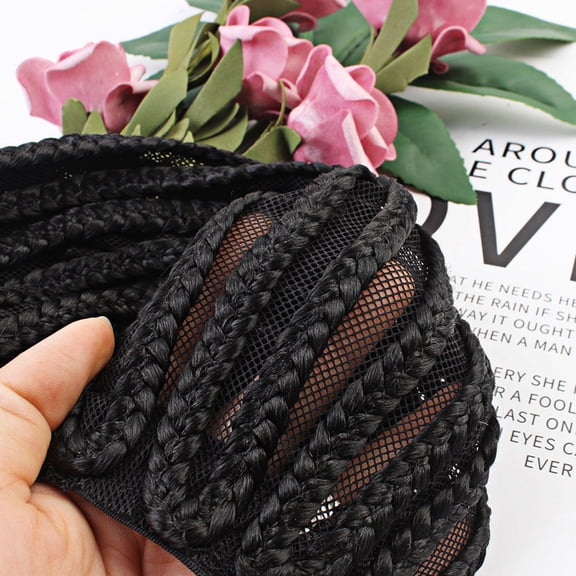 WEUVEB 2Pcs Black Cornrow Wig Caps Elastic Comfortable Soft with Side Combs for Wig Making