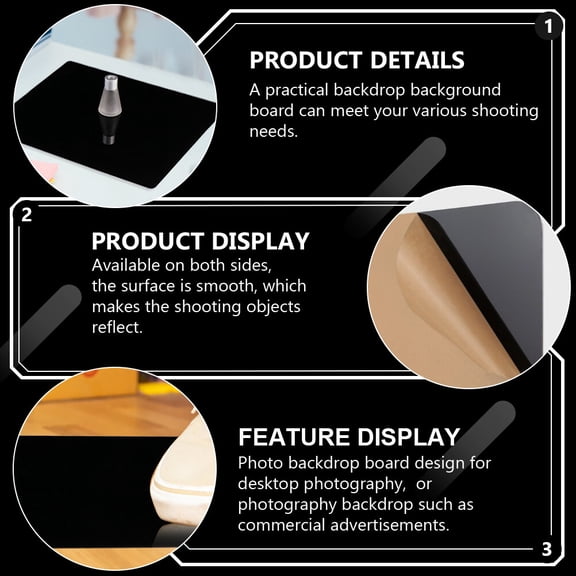 WEUVEB 2-Pack Black Photo Backdrop Boards with Double-Sided Reflective Acrylic for Desktop and Studio Photography