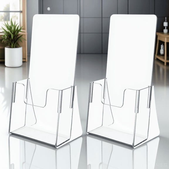 WEUVEB 2Pcs Brochure Display Stand Acrylic Menu Holder Clear Organizer for Office Use