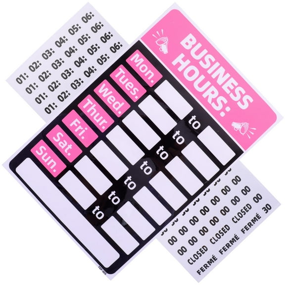 WEUVEB 2Pcs Business Hours Sign For Window PVC Pink Rectangle Door Sign For Store