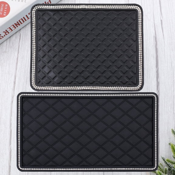 WEUVEB 2-Pack Black Dashboard Non- Phone Mat with Rhinestone Decoration, Car Anti- Pad Accessories
