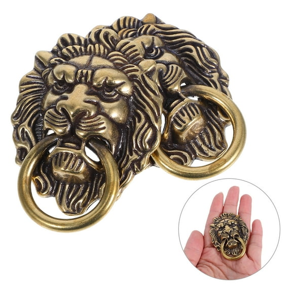 WEUVEB Vintage Chinese Lion Brass Handles 2-Pack Antique Style Cabinet Drawer Pulls Furniture Hardware Accessories
