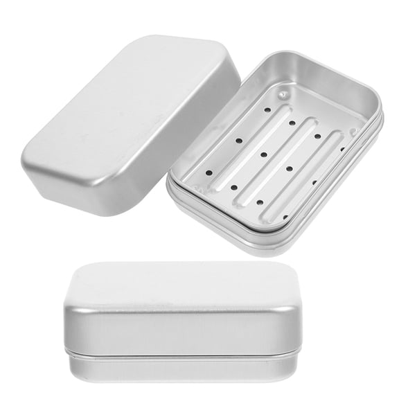 WEUVEB 2Pcs Compact Plated Silver Soap Holder Travel Case Bar Soap Container with Easy Open Lid