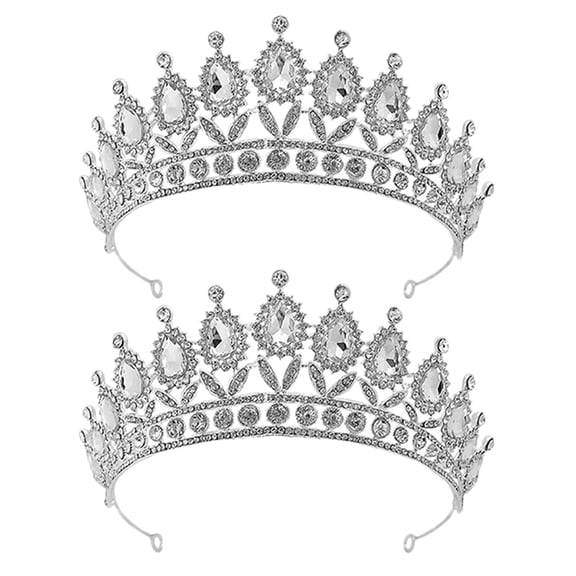 WEUVEB 2Pcs Elegant Plated Silver Bridal Tiara Crown with Crystal Rhinestones for Wedding and Special Events