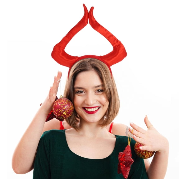 WEUVEB Red Cosplay Horn Headband and Tail Set, Ideal for Parties and Balls