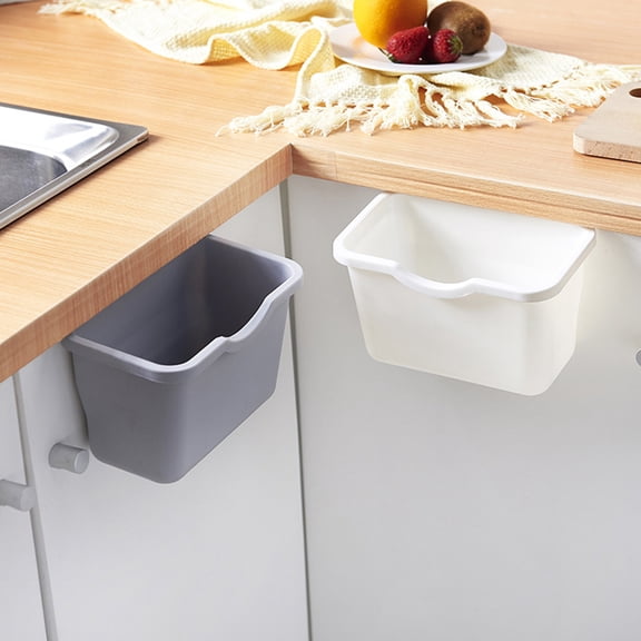 WEUVEB 2Pcs White Kitchen Storage Box Hanging Garbage Can Plastic Holder for Home Organization