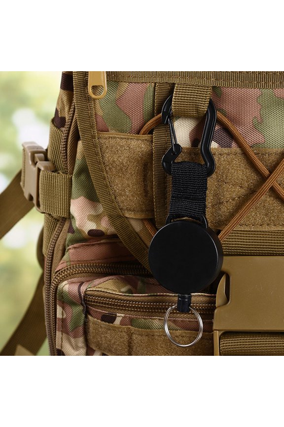 2Pcs Heavy Duty Retractable Keychain Black Flexible Climbing Buckle Anti-Lost Key Holder for Outdoors