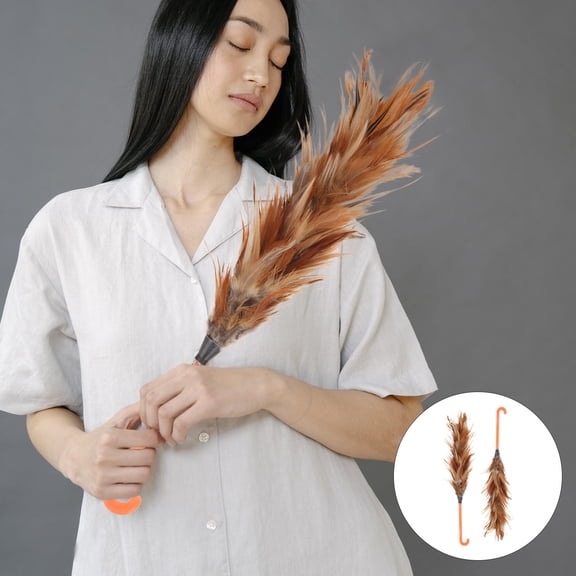 WEUVEB 2Pcs Home Duster Chicken Plume Dust Cleaner with Hook Handle Lightweight Design