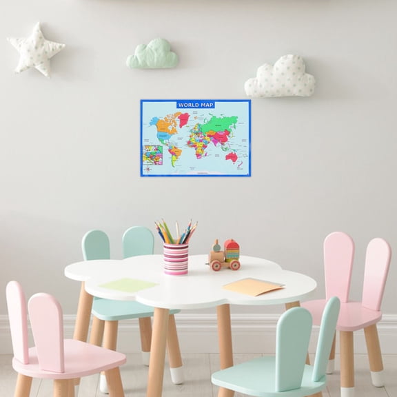 WEUVEB 2Pcs Large Multi Color World Wall Map Poster Creative Design for Home Decor