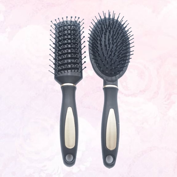 WEUVEB 2Pcs Plastic Portable Comb Black with Rib Design for Gentle Scalp Massage and Antistatic