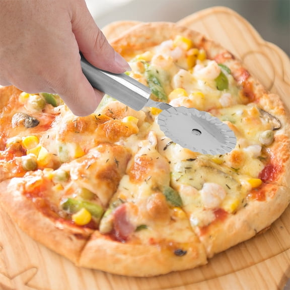 WEUVEB 2Pcs Plated Silver Stainless Steel Bread Cutter with High Hardness Roller and Hanging Hole