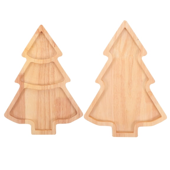 WEUVEB 2Pcs Festive Christmas Tree Wood Platters for Holiday Snacks and Decorative Serving