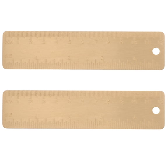 WEUVEB 2Pcs Compact Brass Metal Rulers Straight Small Scale for Precise Measurement Outdoors