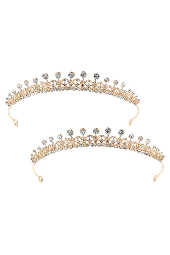 2Pcs Elegant Golden Bridal Crowns with Rhinestones for Weddings and Parties