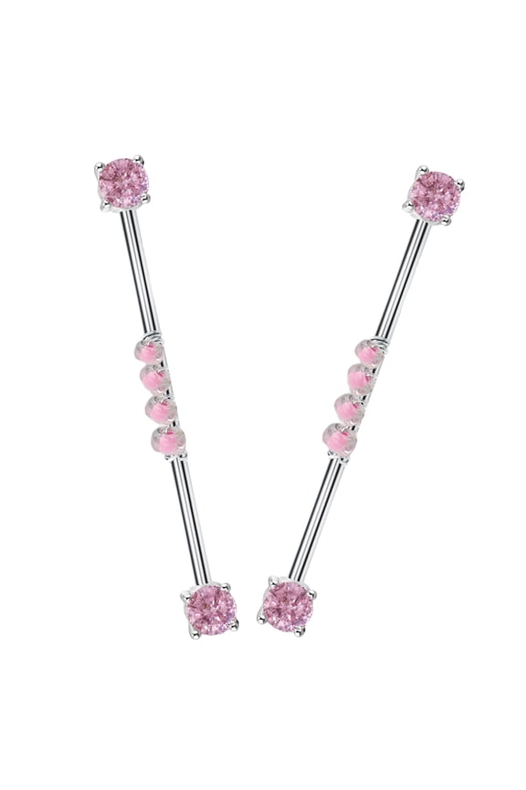 2Pcs Pink Titanium Industrial Barbell Earrings for Cartilage Piercing Stylish Durable